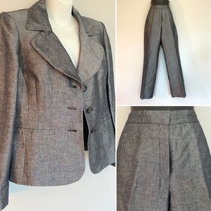 Vintage Linen/Cotton Blend Blazer & Pant Suit KASPER Gray Grey Academia Rare